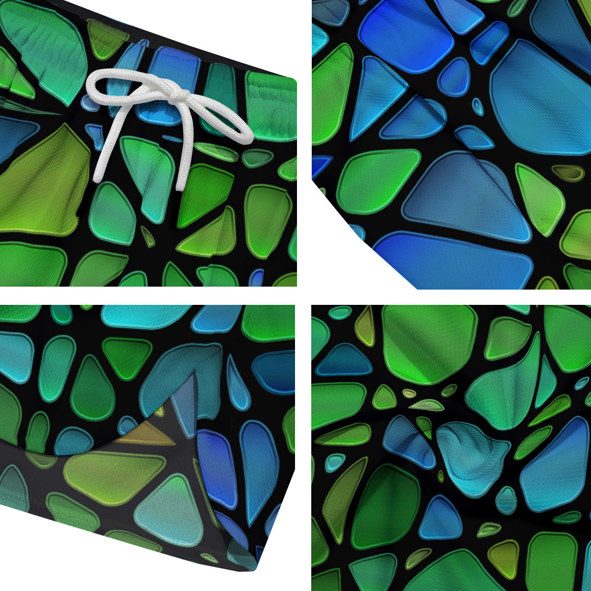 Stained Glass Green And Blue Print Men's Running Shorts-grizzshop