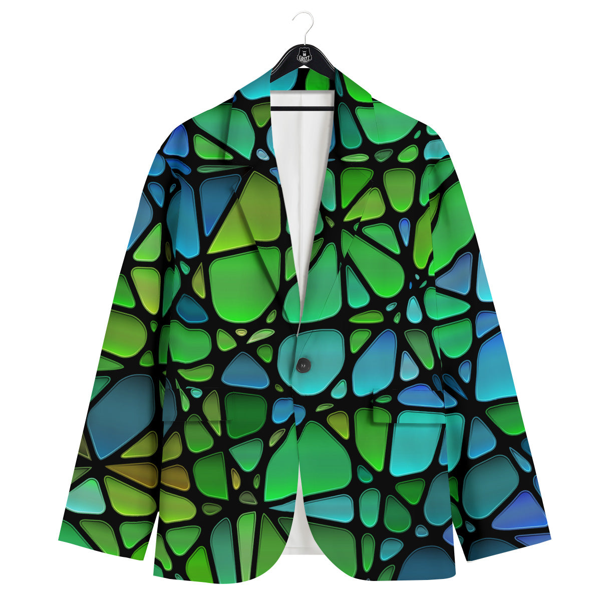 Stained Glass Green And Blue Print Men's Sport Coat-grizzshop
