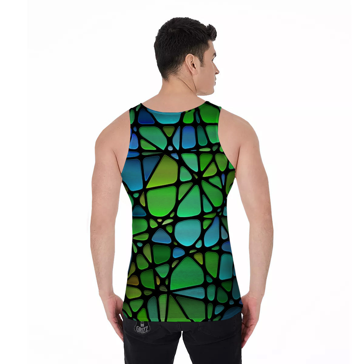 Stained Glass Green And Blue Print Men's Tank Top-grizzshop