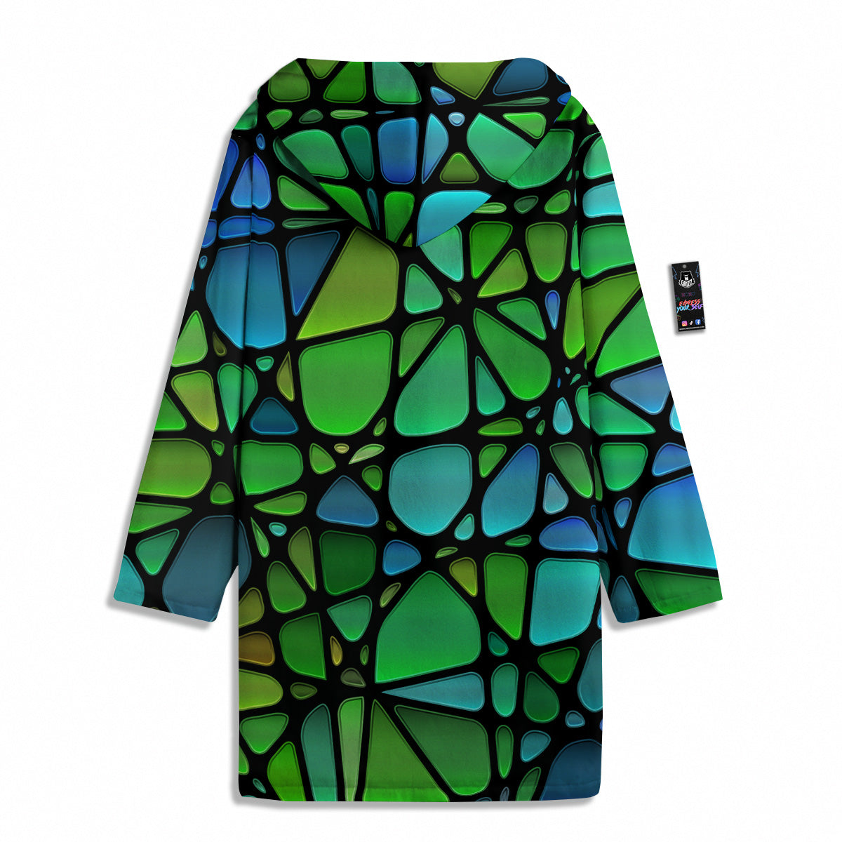 Stained Glass Green And Blue Print Men's Windbreaker Jacket-grizzshop