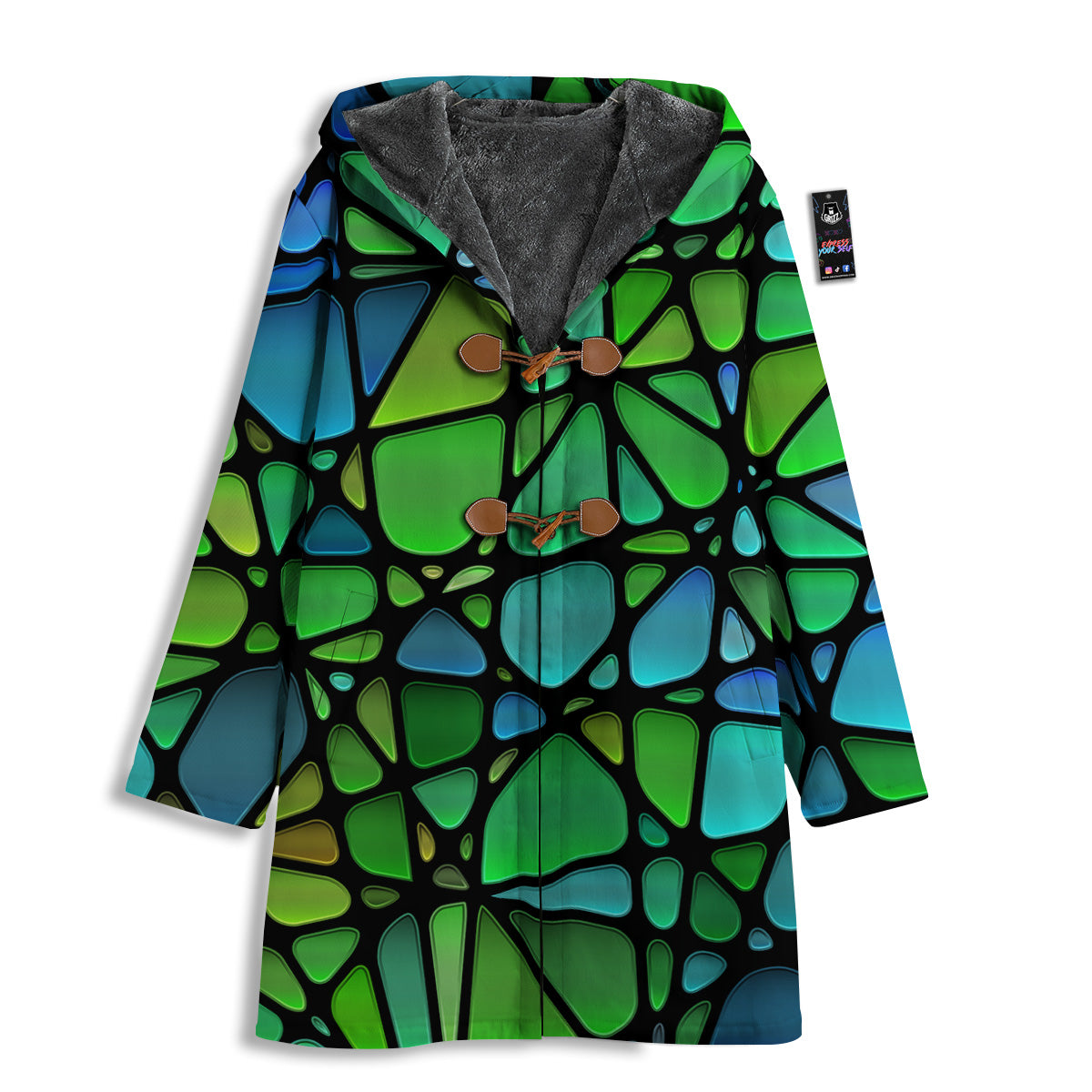 Stained Glass Green And Blue Print Men's Windbreaker Jacket-grizzshop