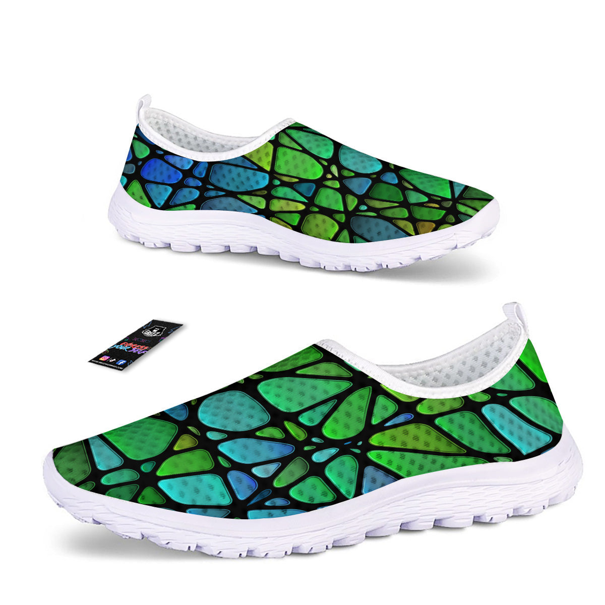 Stained Glass Green And Blue Print Nurse Shoes-grizzshop