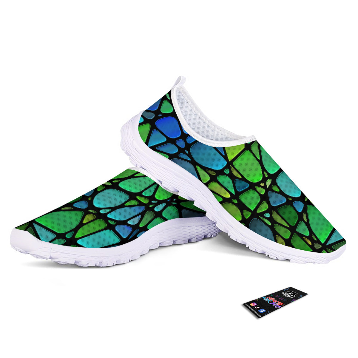 Stained Glass Green And Blue Print Nurse Shoes-grizzshop