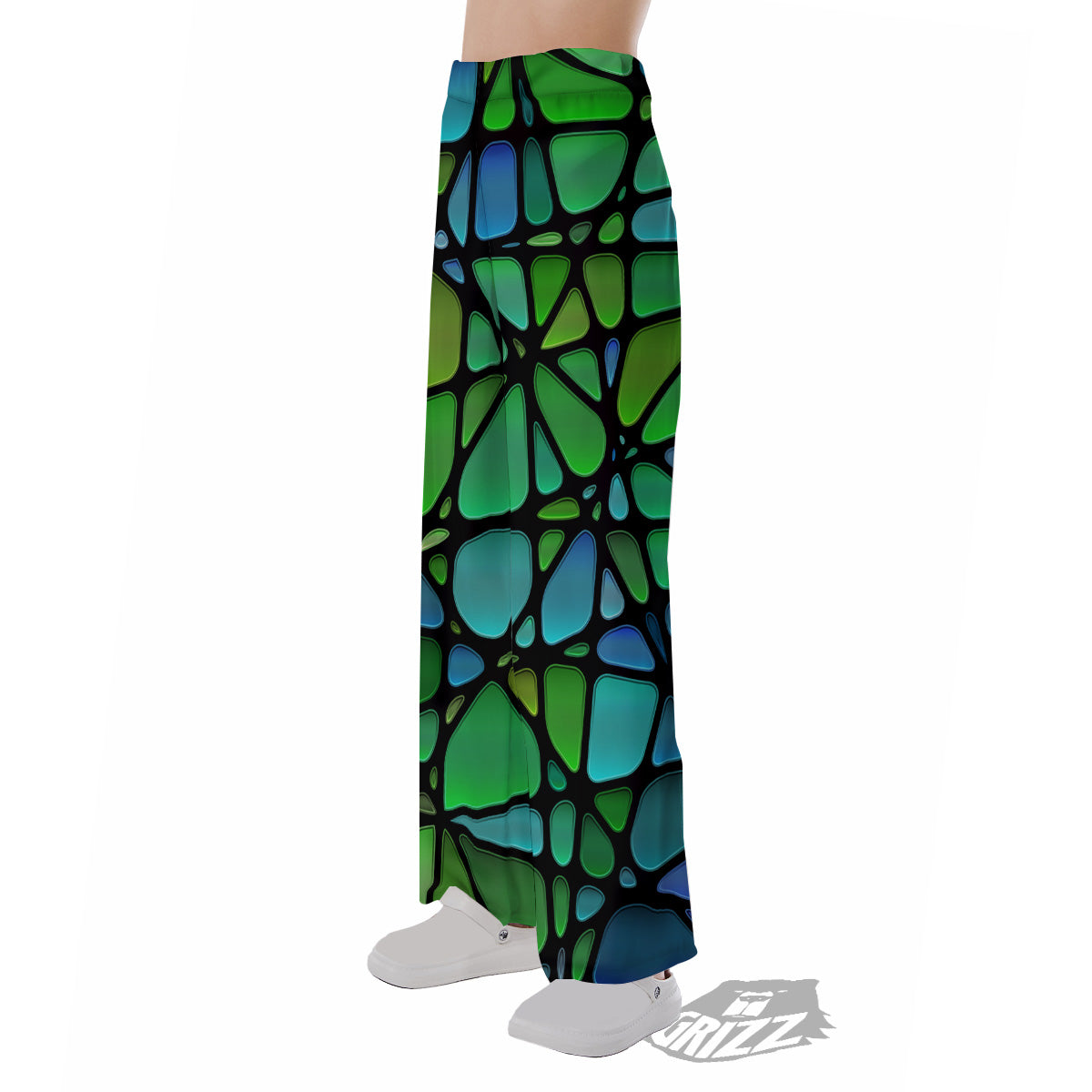 Stained Glass Green And Blue Print Pajama Pants-grizzshop