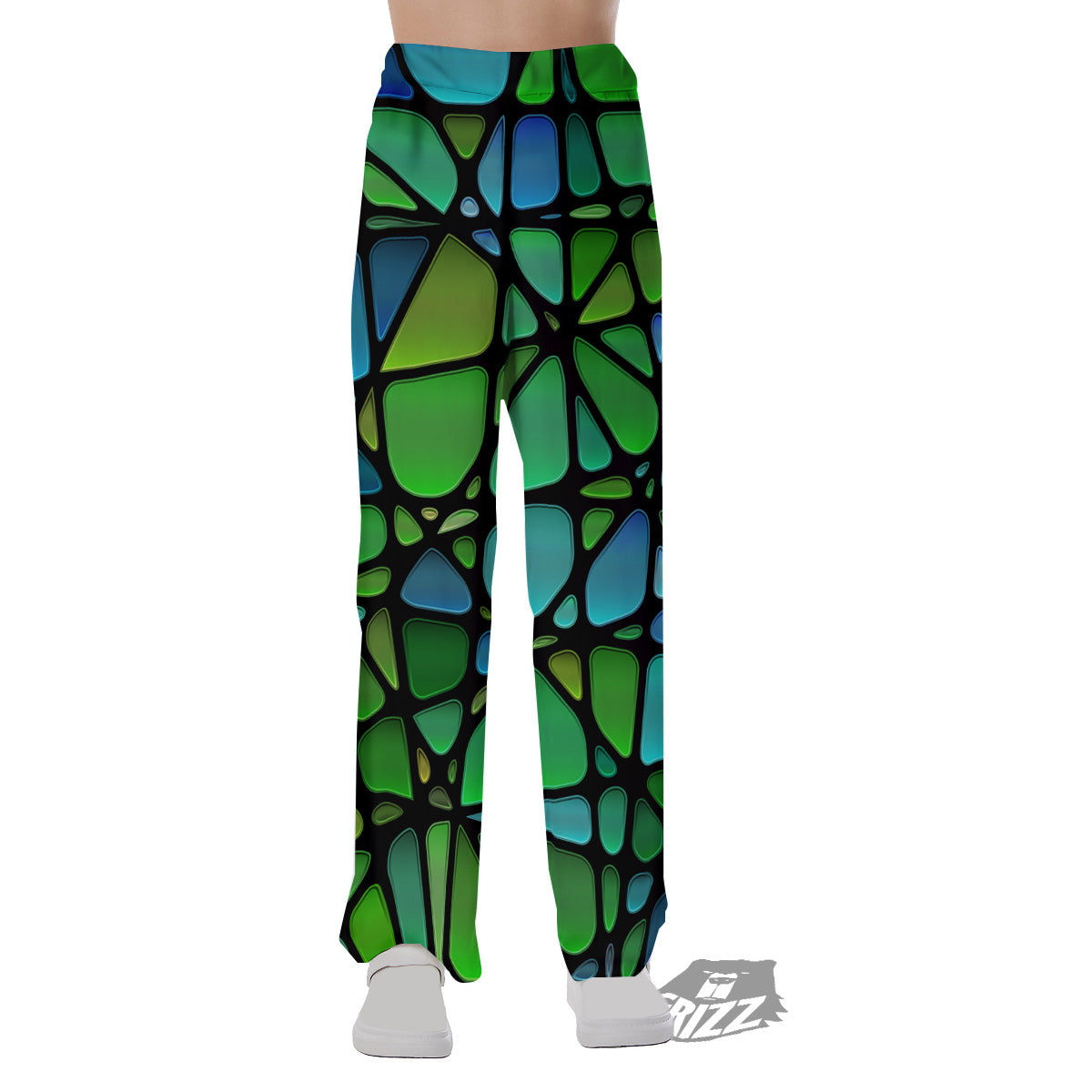 Stained Glass Green And Blue Print Pajama Pants-grizzshop