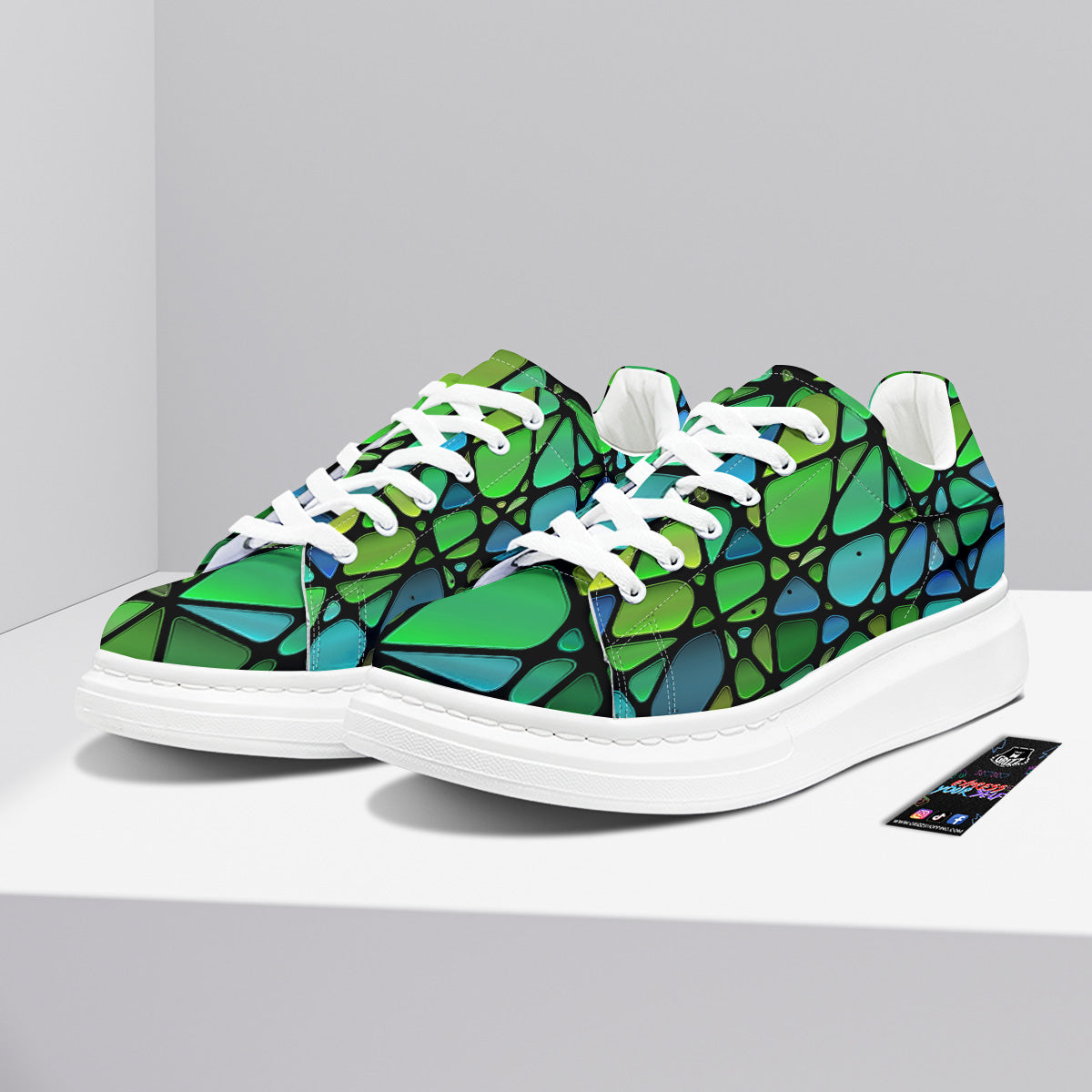 Stained Glass Green And Blue Print Platform Shoes-grizzshop