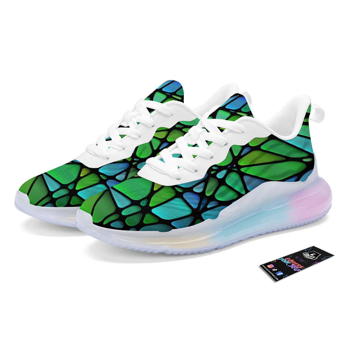 Stained Glass Green And Blue Print Running Sneakers-grizzshop