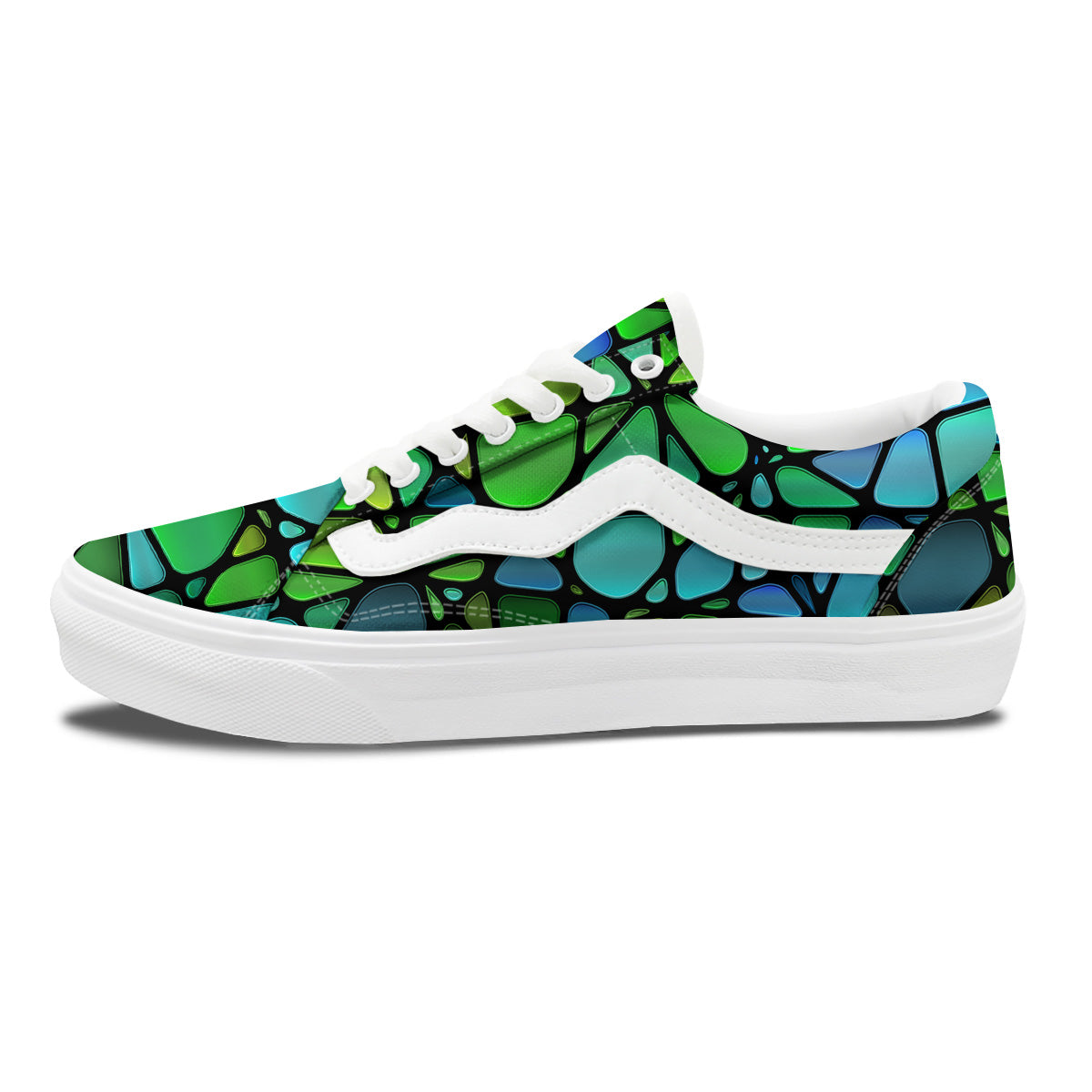 Stained Glass Green And Blue Print Skate Shoes-grizzshop