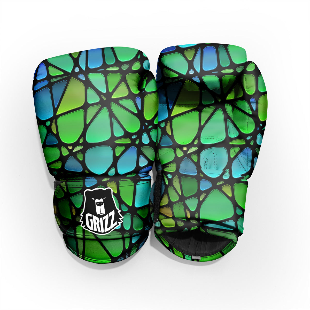 Stained Glass Green And Blue Print Pro Boxing Glove