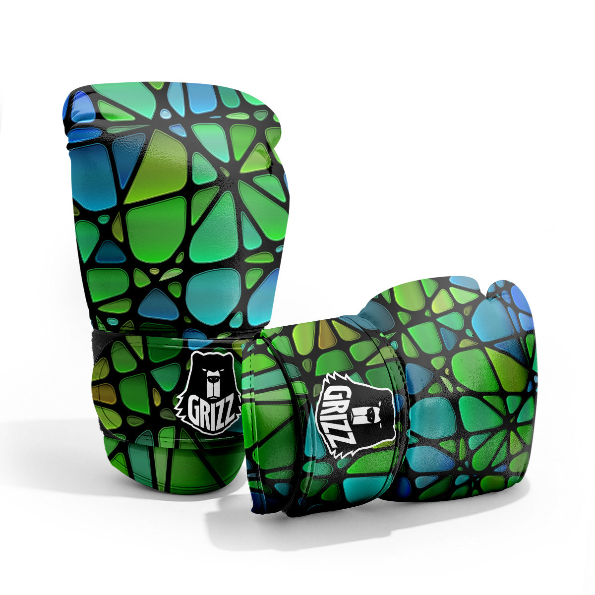 Stained Glass Green And Blue Print Pro Boxing Glove