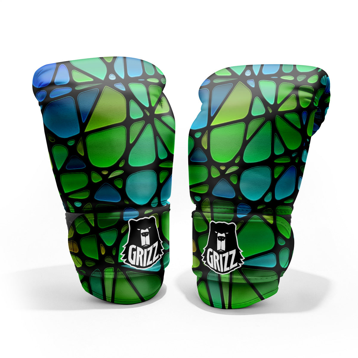 Stained Glass Green And Blue Print Pro Boxing Glove