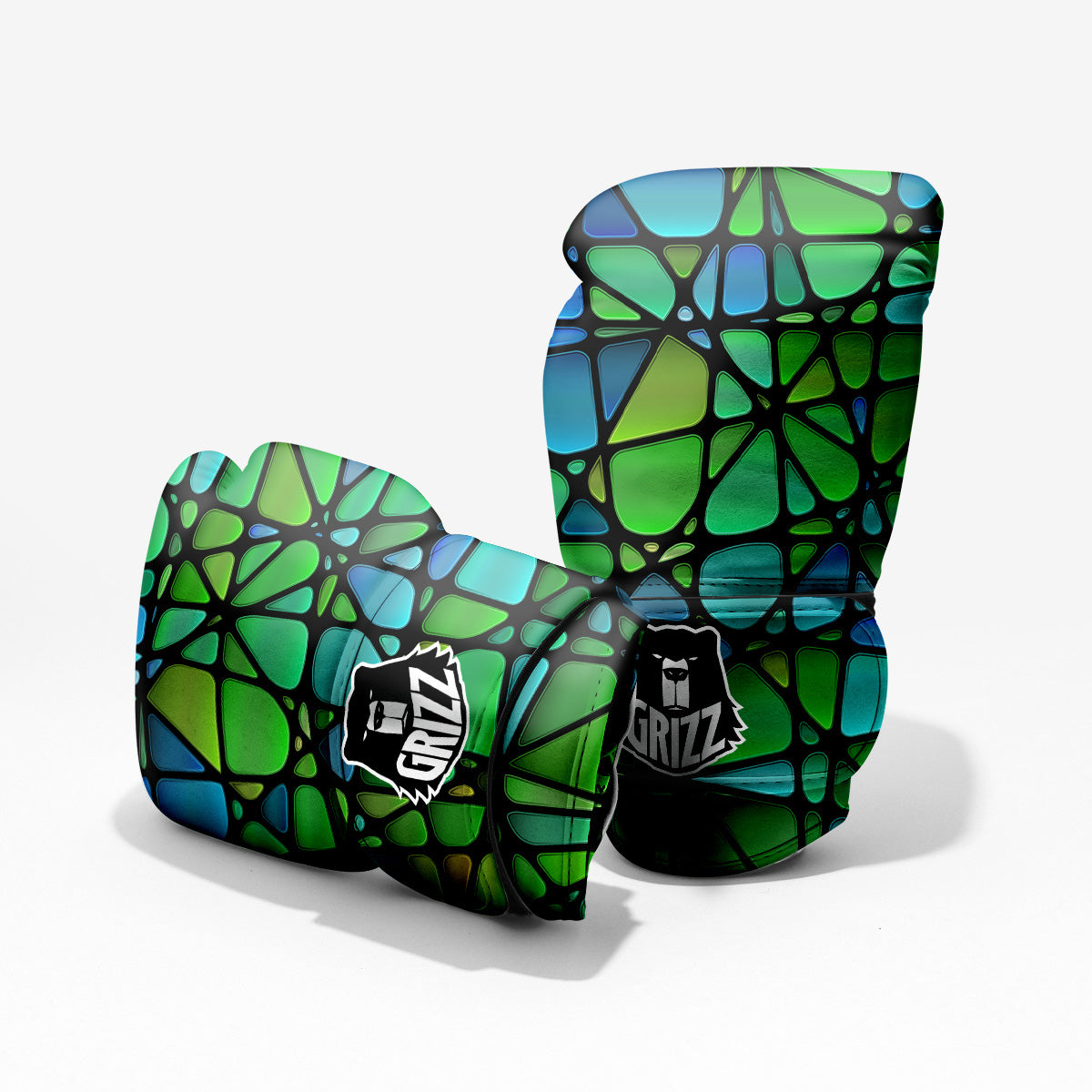 Stained Glass Green And Blue Print Pro Boxing Glove
