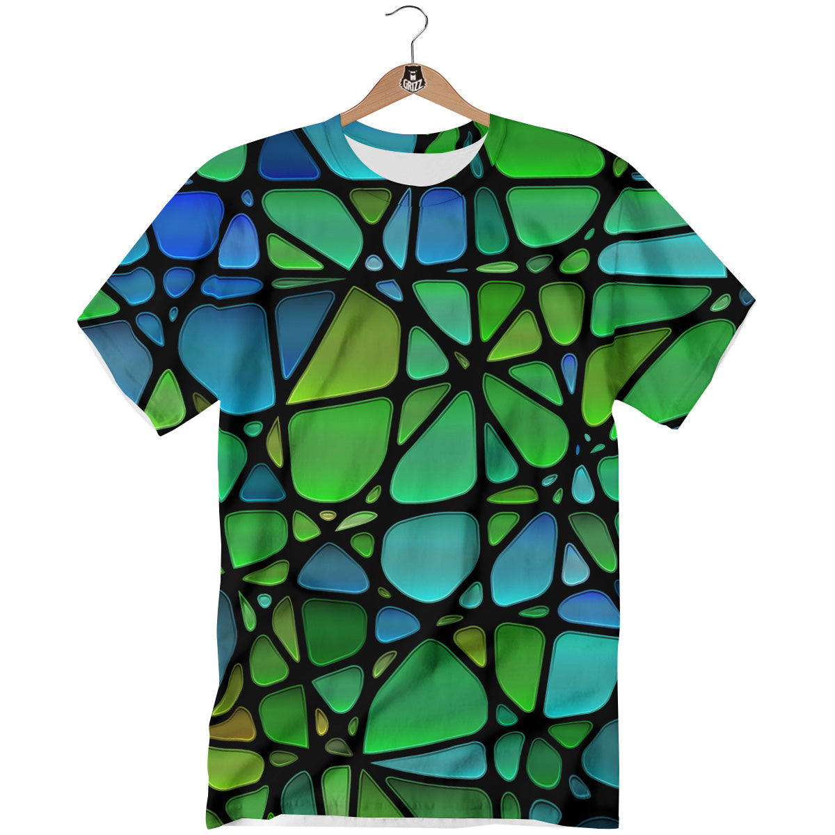 Stained Glass Green And Blue Print T-Shirt-grizzshop