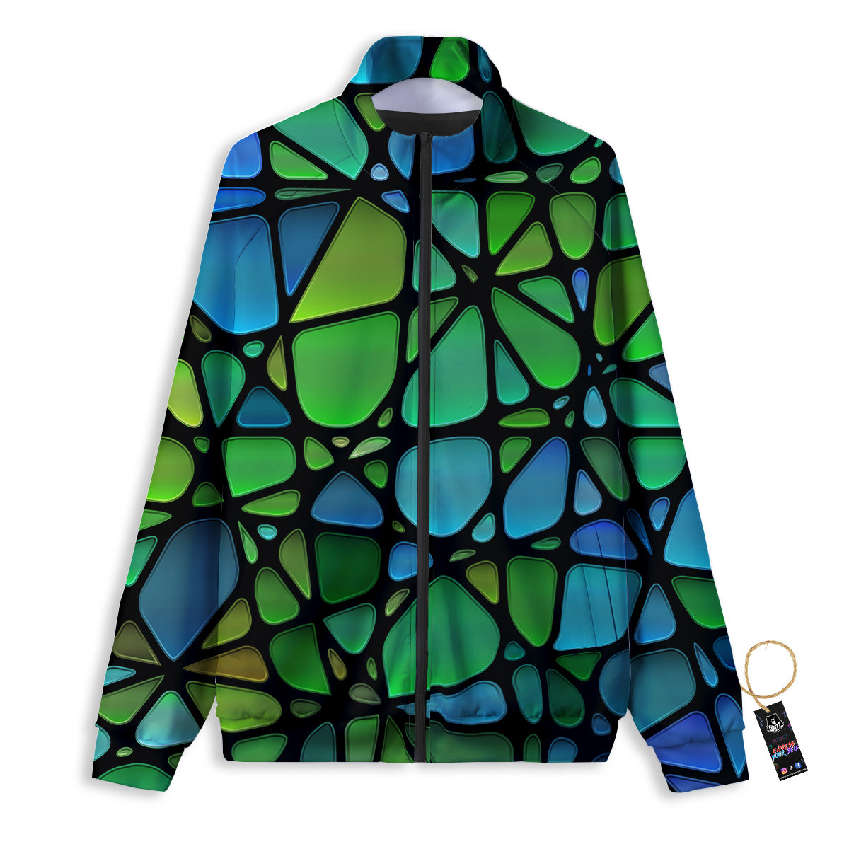 Stained Glass Green And Blue Print Track Jacket-grizzshop