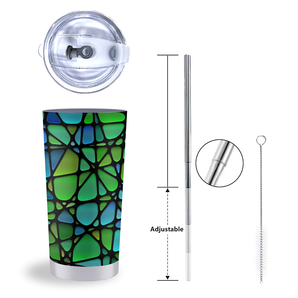 Stained Glass Green And Blue Print Tumbler-grizzshop