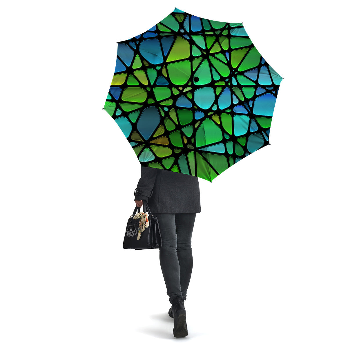 Stained Glass Green And Blue Print Umbrella-grizzshop