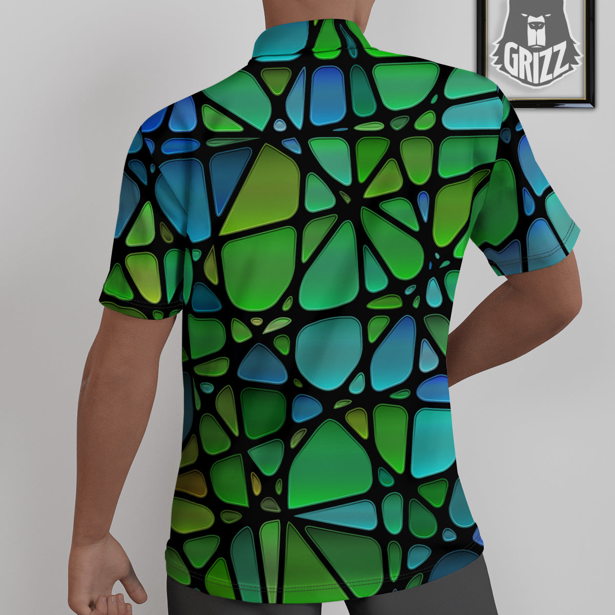 Stained Glass Green And Blue Print Untucked Shirts-grizzshop
