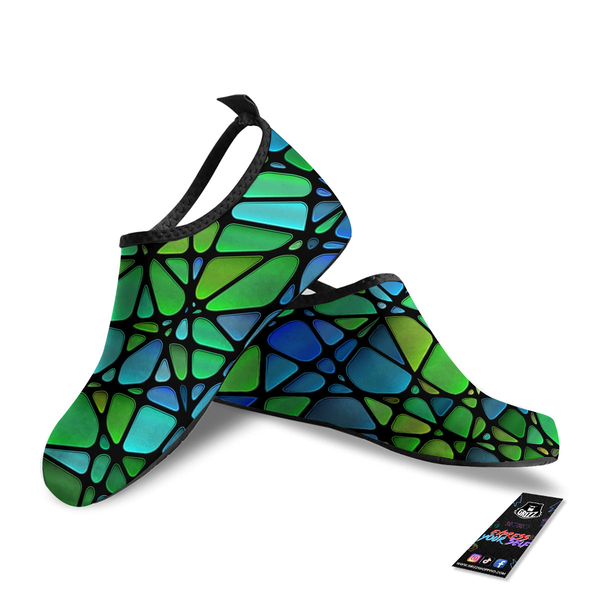 Stained Glass Green And Blue Print Water Shoes-grizzshop