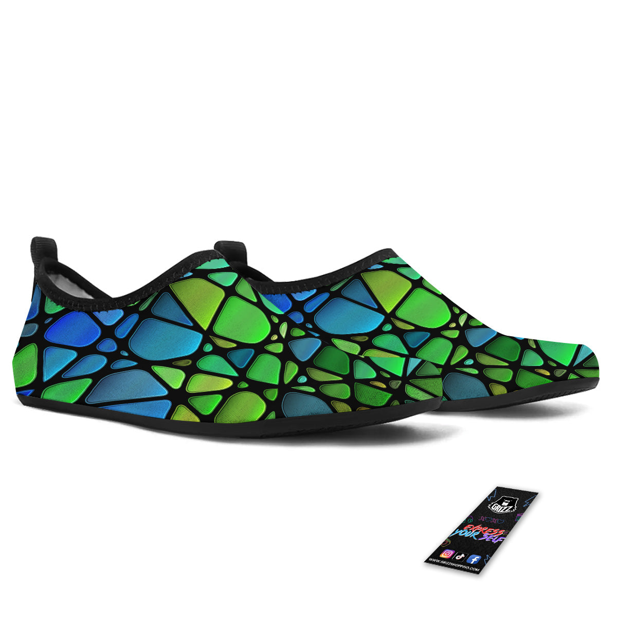 Stained Glass Green And Blue Print Water Shoes-grizzshop