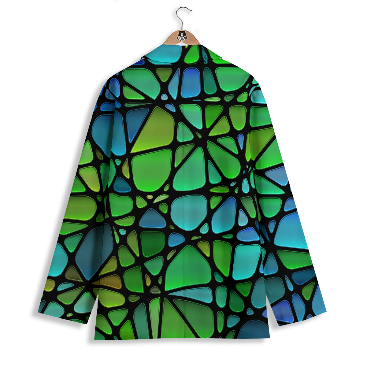Stained Glass Green And Blue Print Women's Blazer-grizzshop