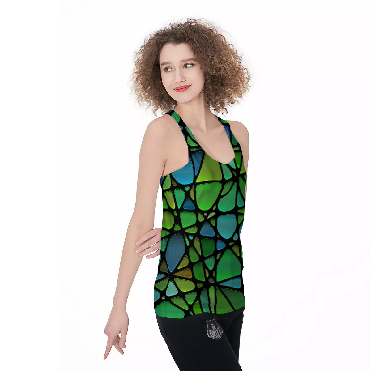 Stained Glass Green And Blue Print Women's Racerback Tank Top-grizzshop