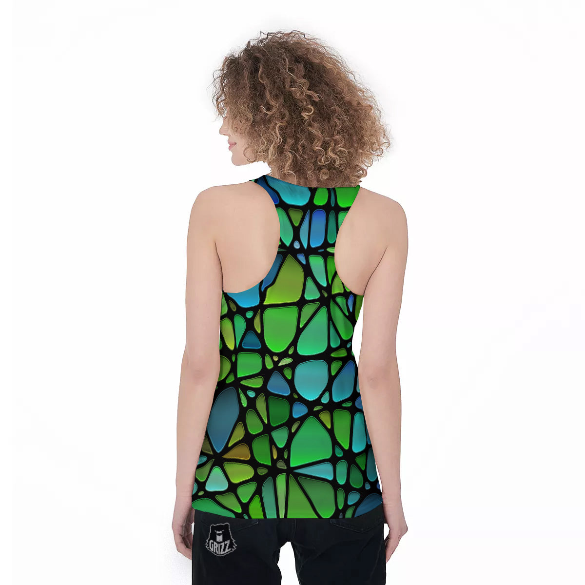 Stained Glass Green And Blue Print Women's Racerback Tank Top-grizzshop