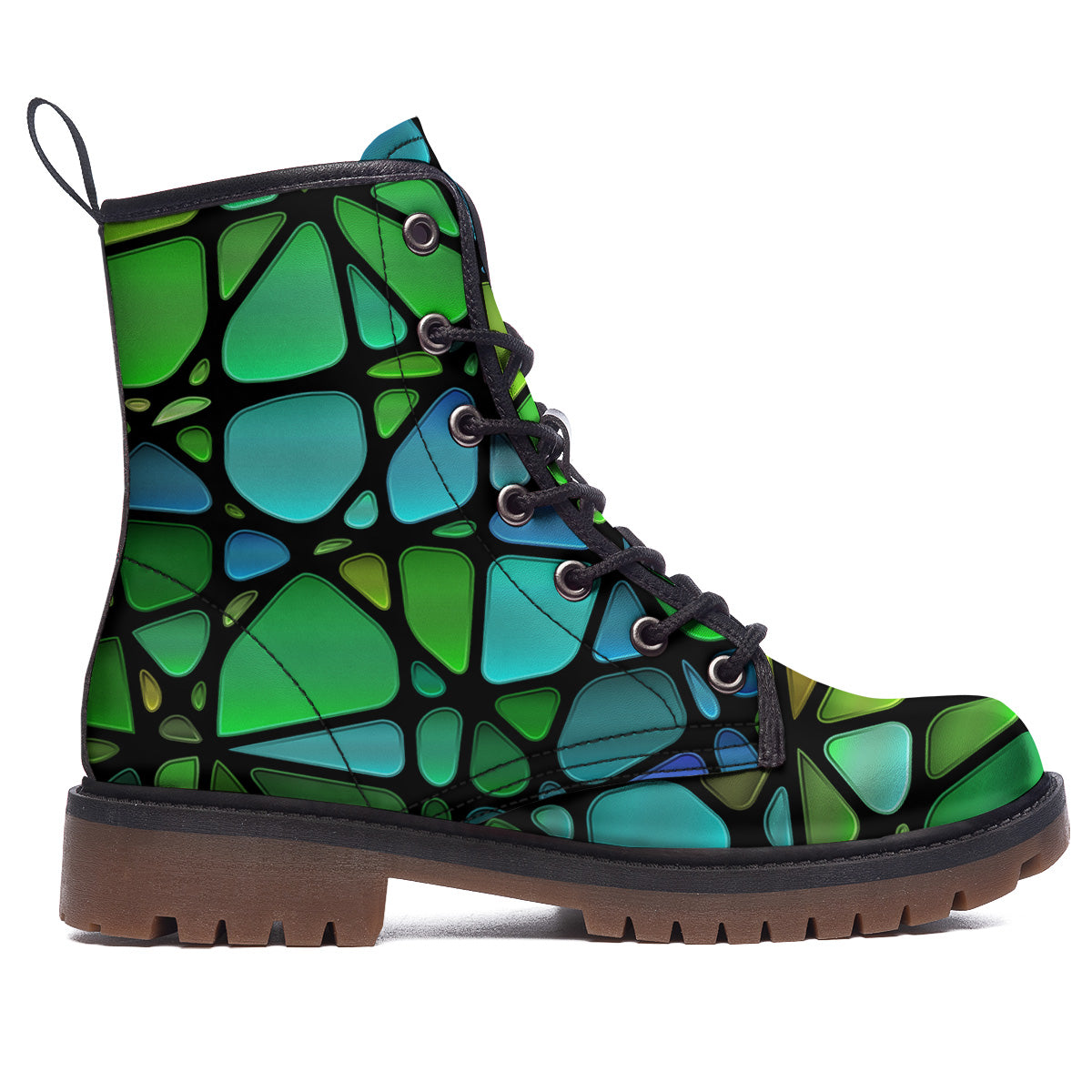 Stained Glass Green And Blue Print Work Boots-grizzshop