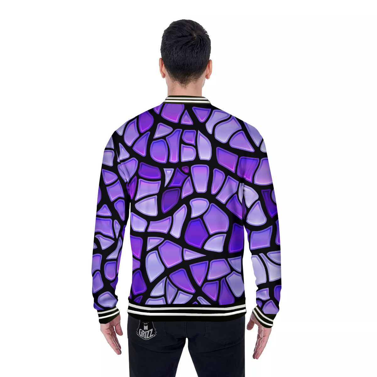 Stained Glass Mosaic Purple Print Baseball Jacket-grizzshop