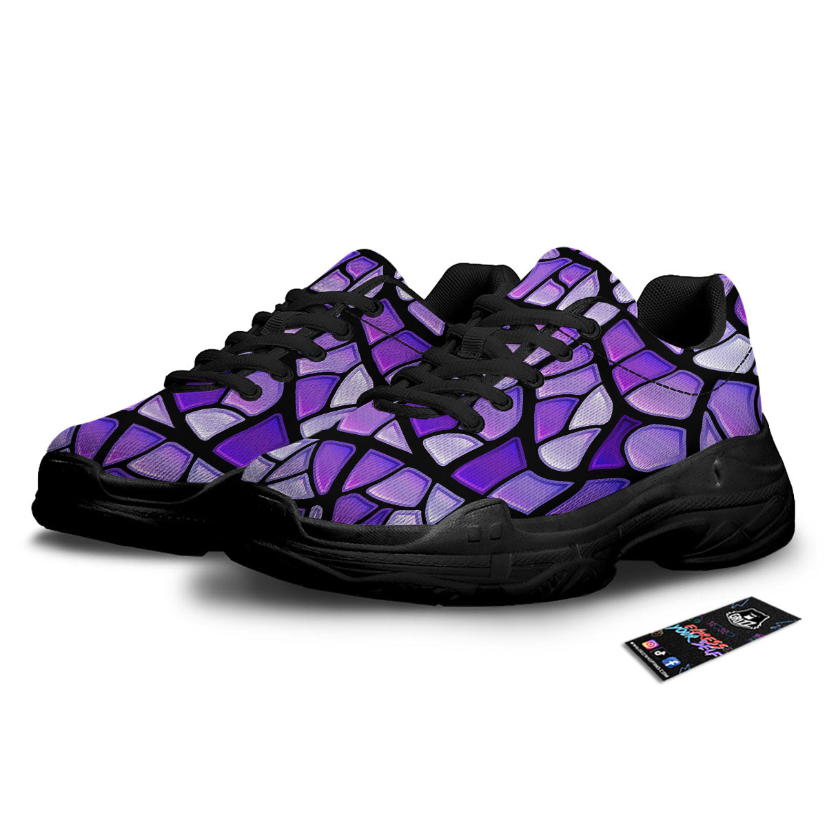 Stained Glass Mosaic Purple Print Black Chunky Shoes-grizzshop