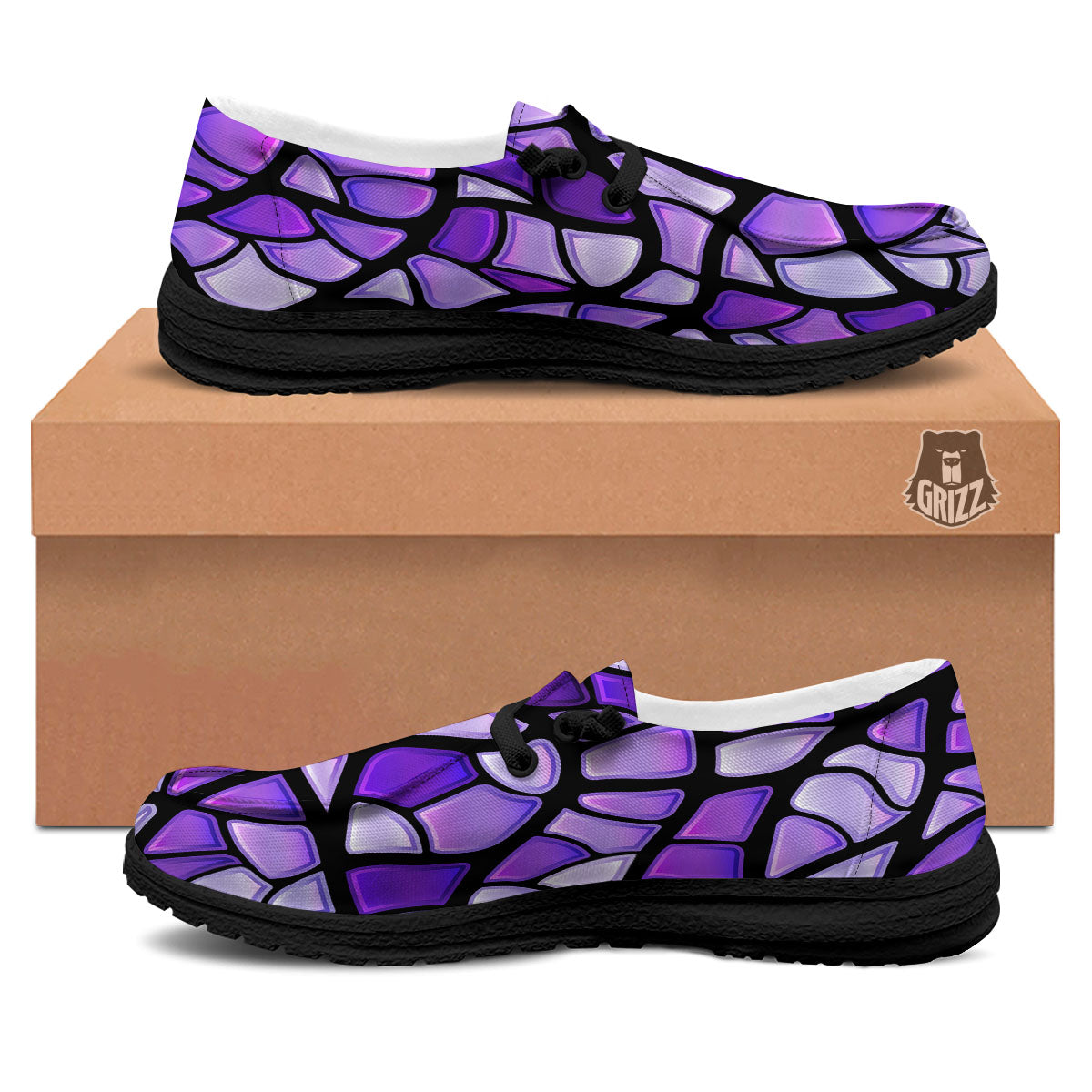Stained Glass Mosaic Purple Print Black Loafers-grizzshop