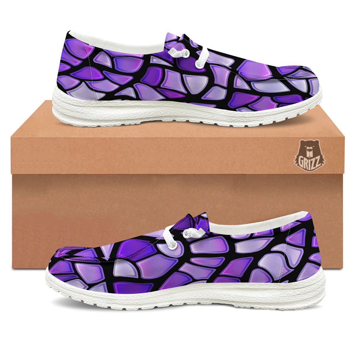 Stained Glass Mosaic Purple Print Black Loafers-grizzshop