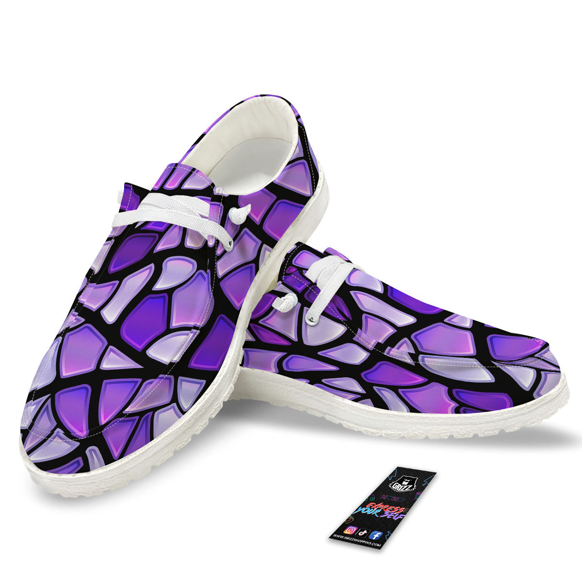 Stained Glass Mosaic Purple Print Black Loafers-grizzshop