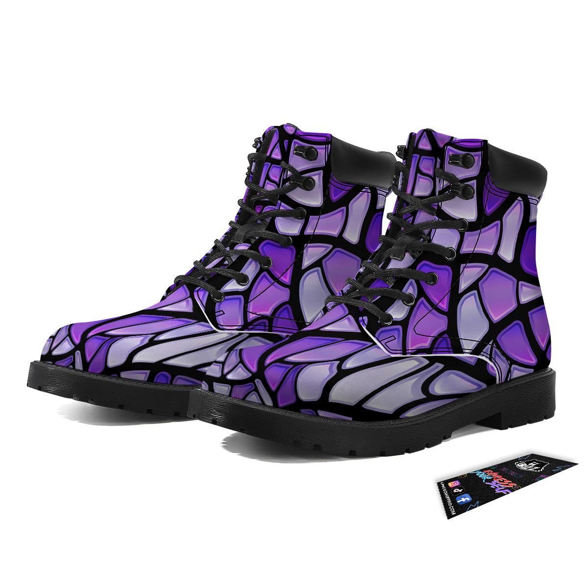 Stained Glass Mosaic Purple Print Boots-grizzshop