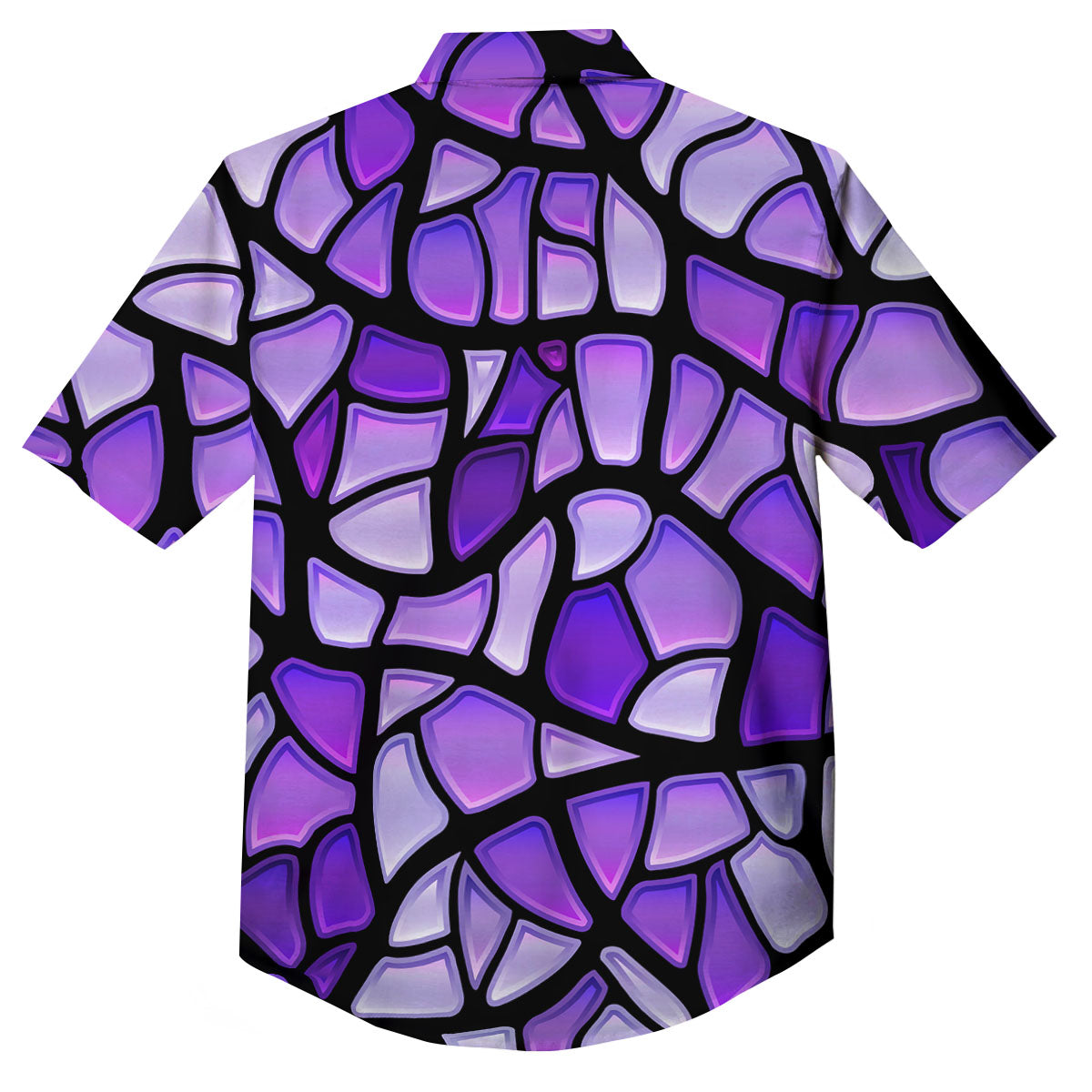 Stained Glass Mosaic Purple Print Button Up Shirt-grizzshop