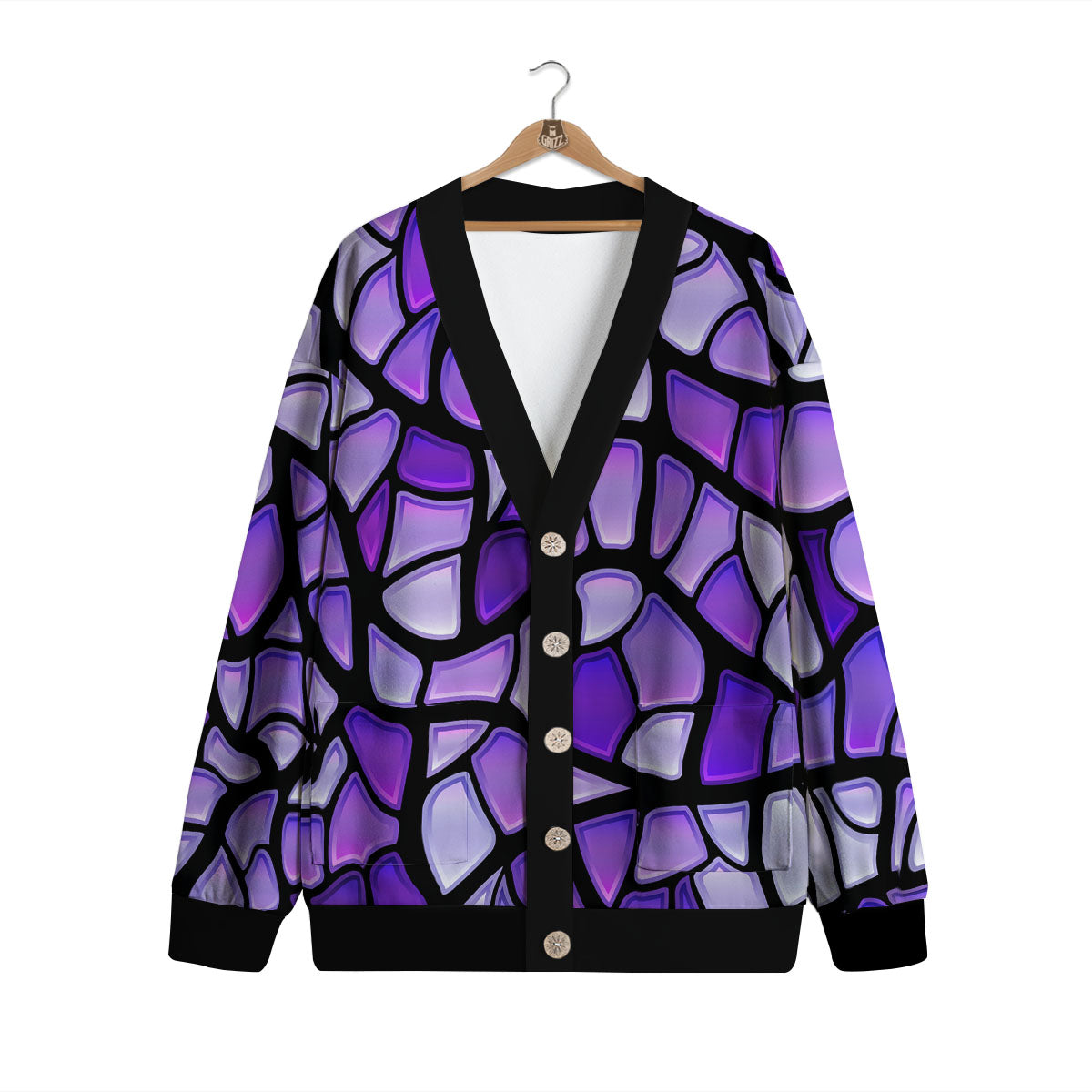 Stained Glass Mosaic Purple Print Cardigan-grizzshop