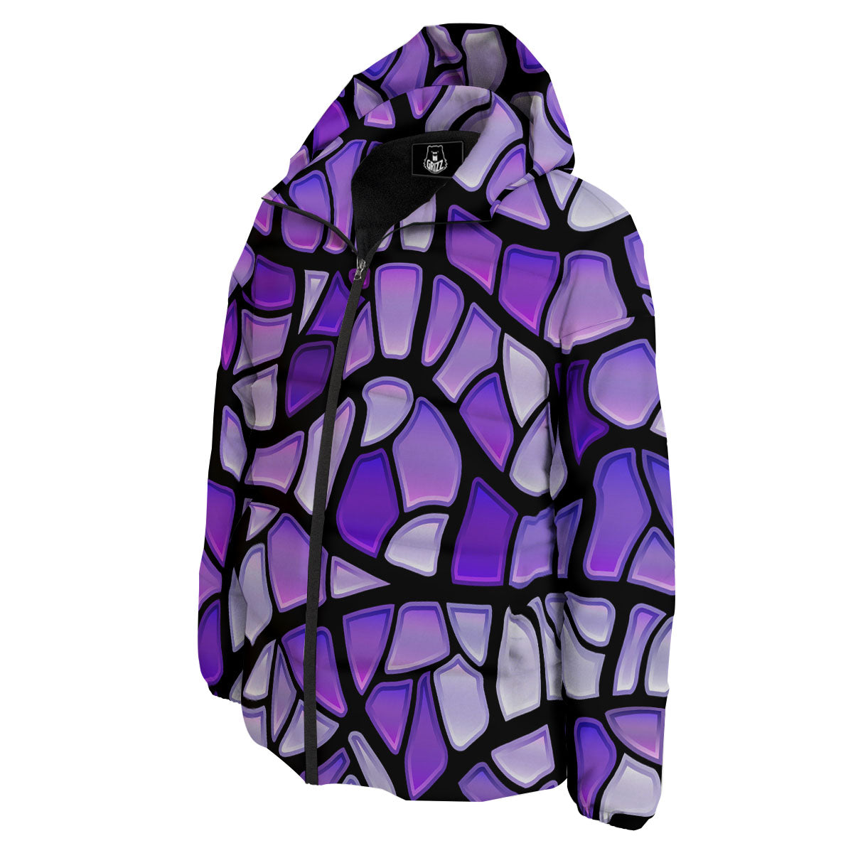 Stained Glass Mosaic Purple Print Down Jacket-grizzshop