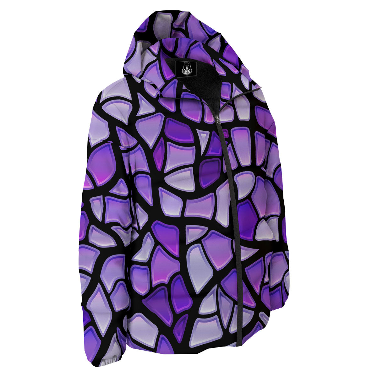 Stained Glass Mosaic Purple Print Down Jacket-grizzshop