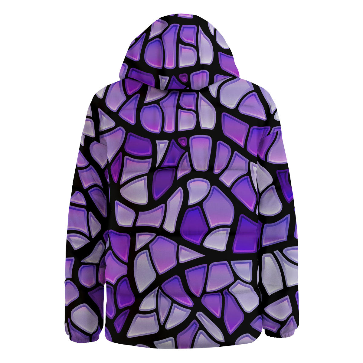 Stained Glass Mosaic Purple Print Down Jacket-grizzshop