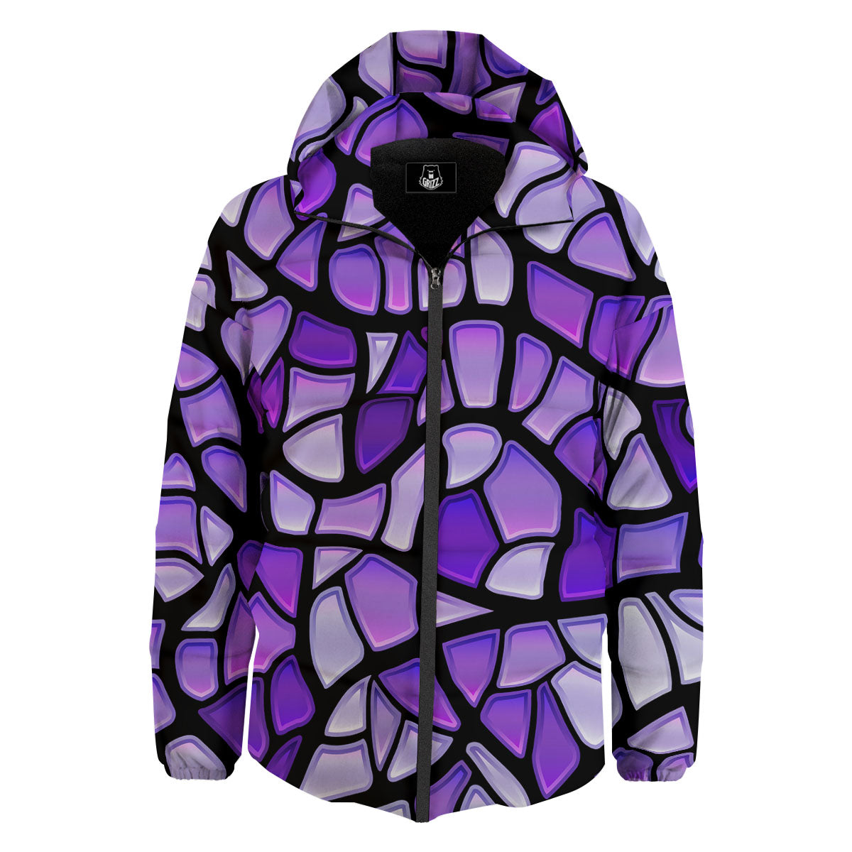 Stained Glass Mosaic Purple Print Down Jacket-grizzshop