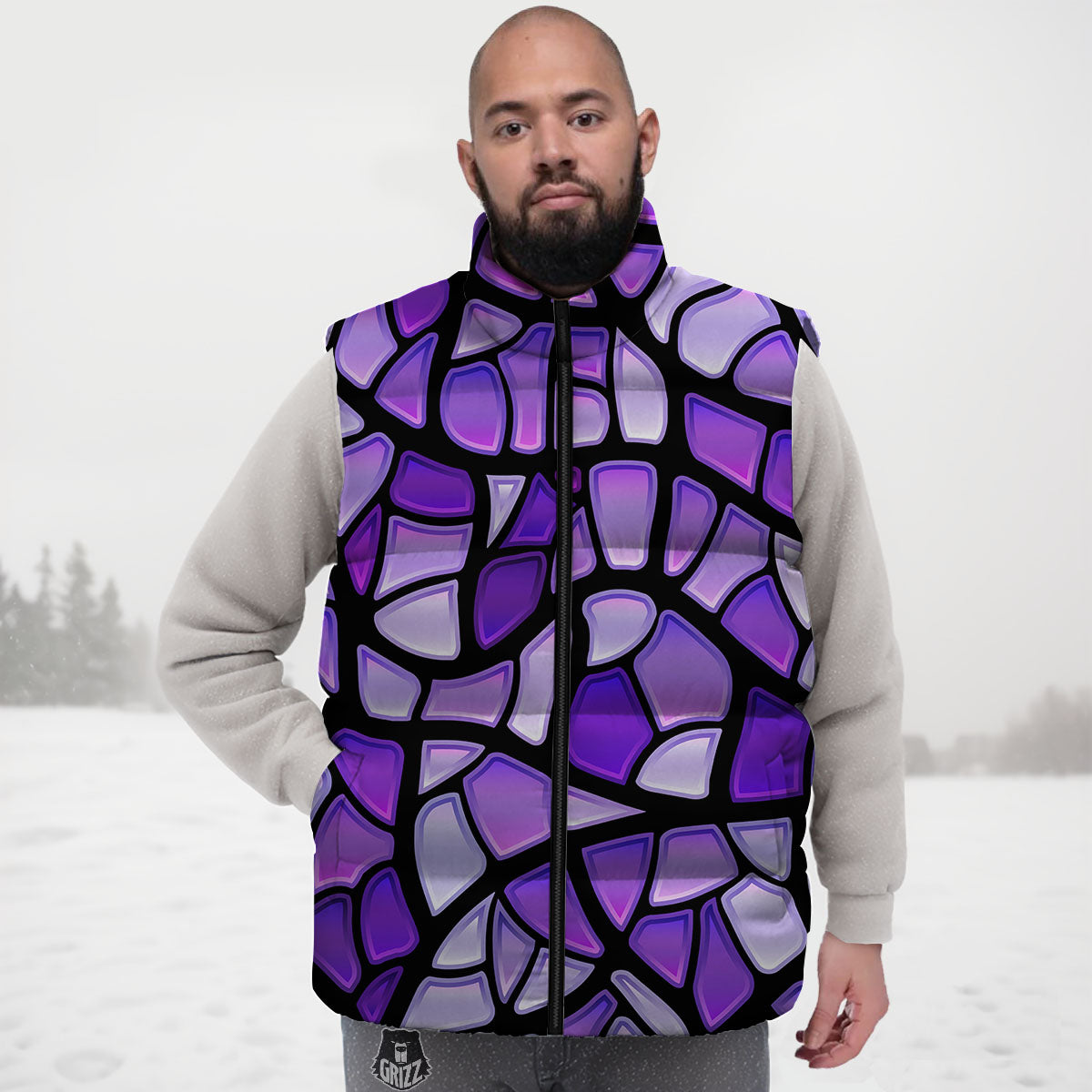 Stained Glass Mosaic Purple Print Down Vest