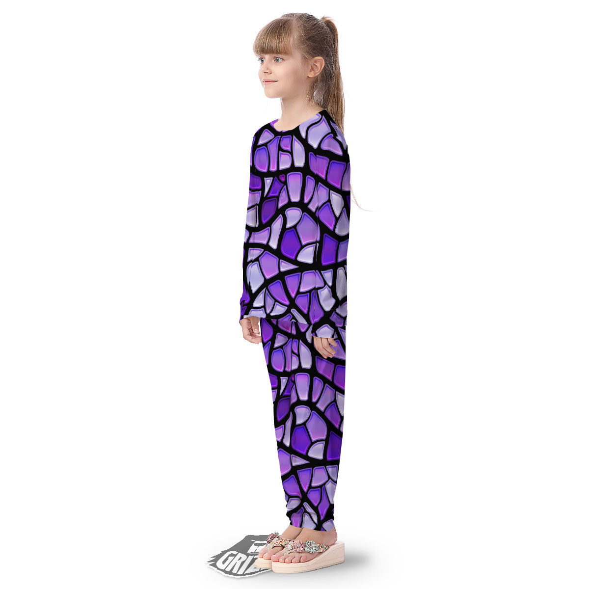 Stained Glass Mosaic Purple Print Kid's Pajamas-grizzshop