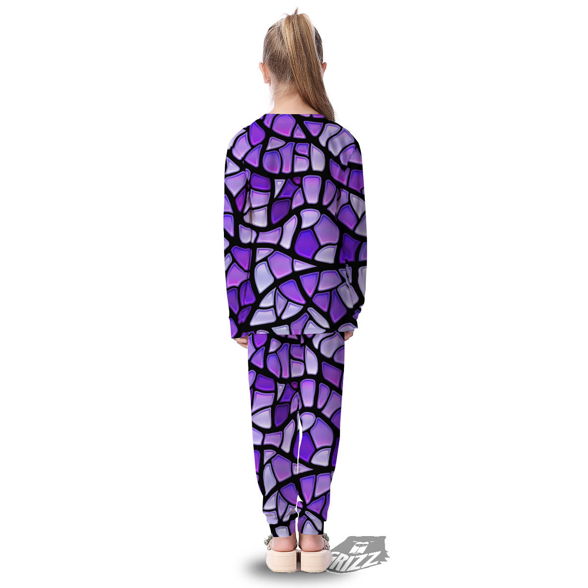Stained Glass Mosaic Purple Print Kid's Pajamas-grizzshop