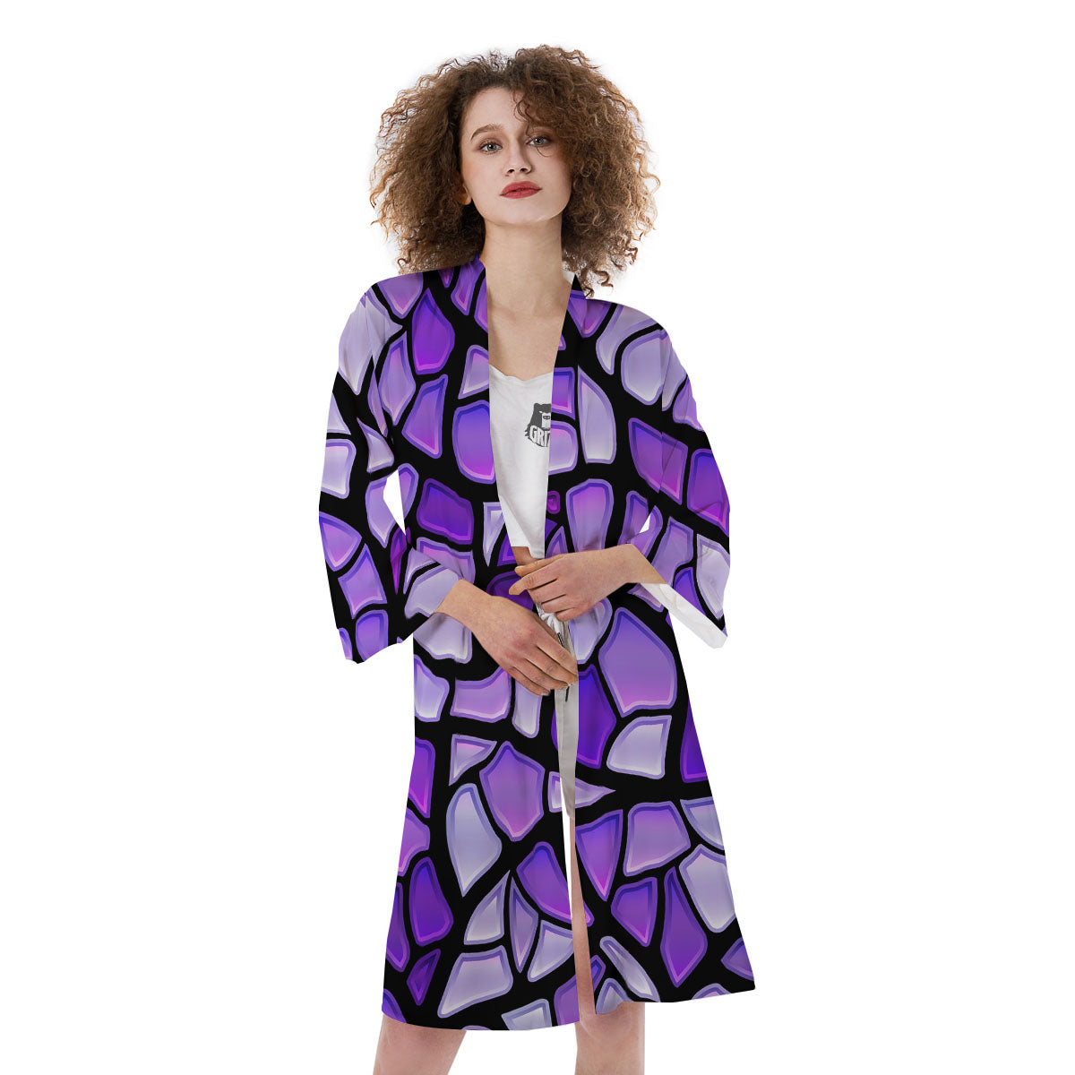Stained Glass Mosaic Purple Print Kimono-grizzshop