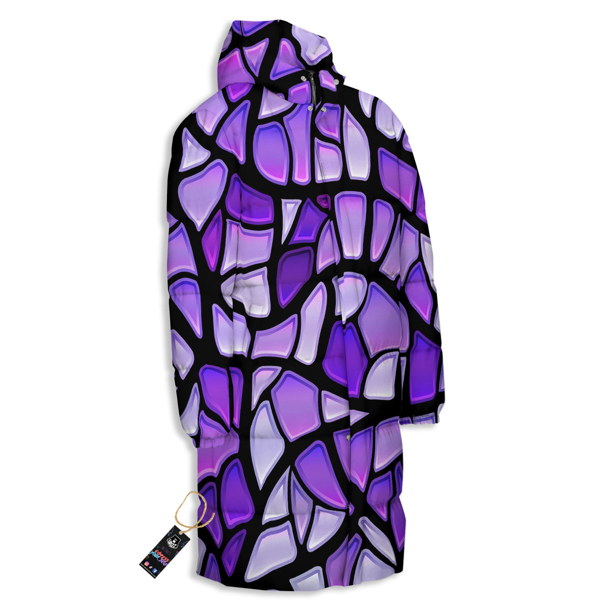 Stained Glass Mosaic Purple Print Long Down Jacket-grizzshop