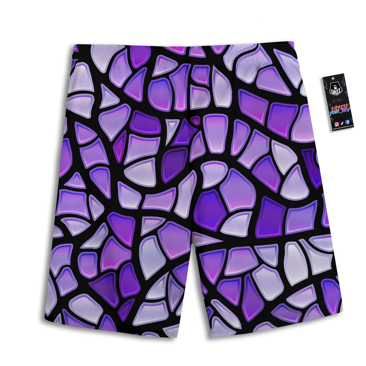 Stained Glass Mosaic Purple Print Men's Athletic Shorts