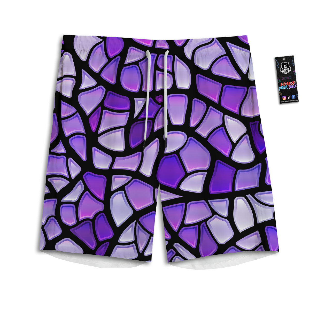 Stained Glass Mosaic Purple Print Men's Athletic Shorts