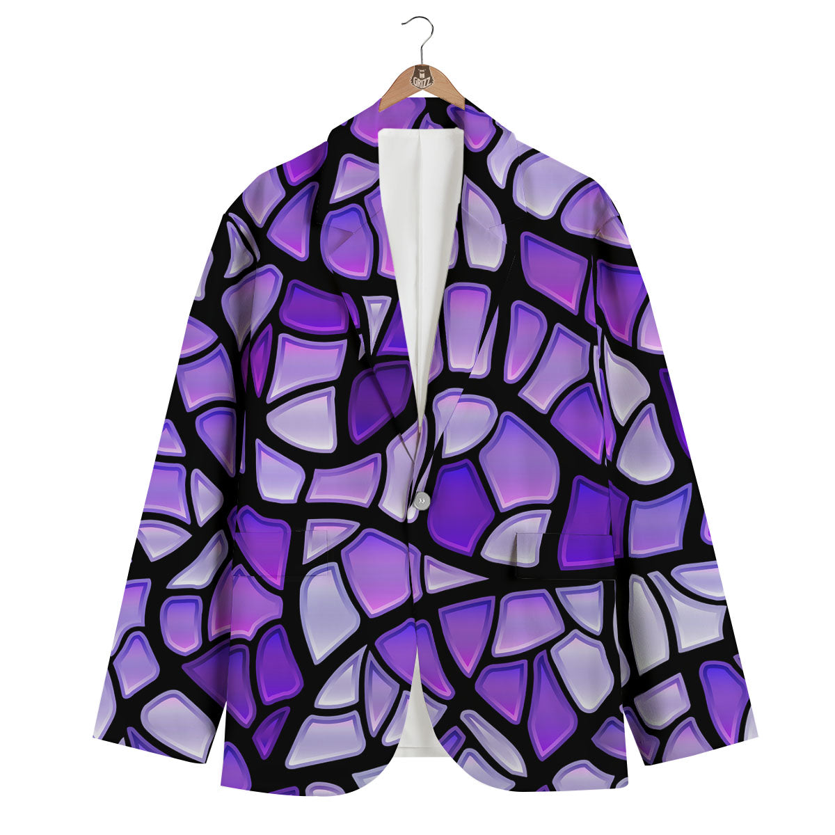 Stained Glass Mosaic Purple Print Men's Blazer-grizzshop