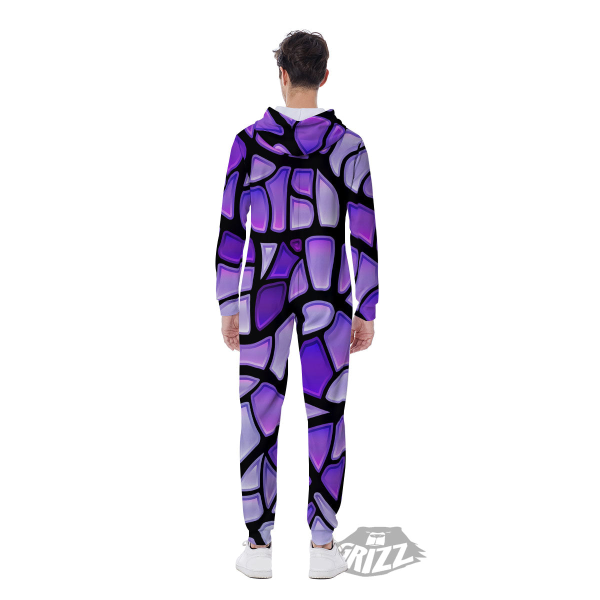 Stained Glass Mosaic Purple Print Men's Jumpsuit-grizzshop
