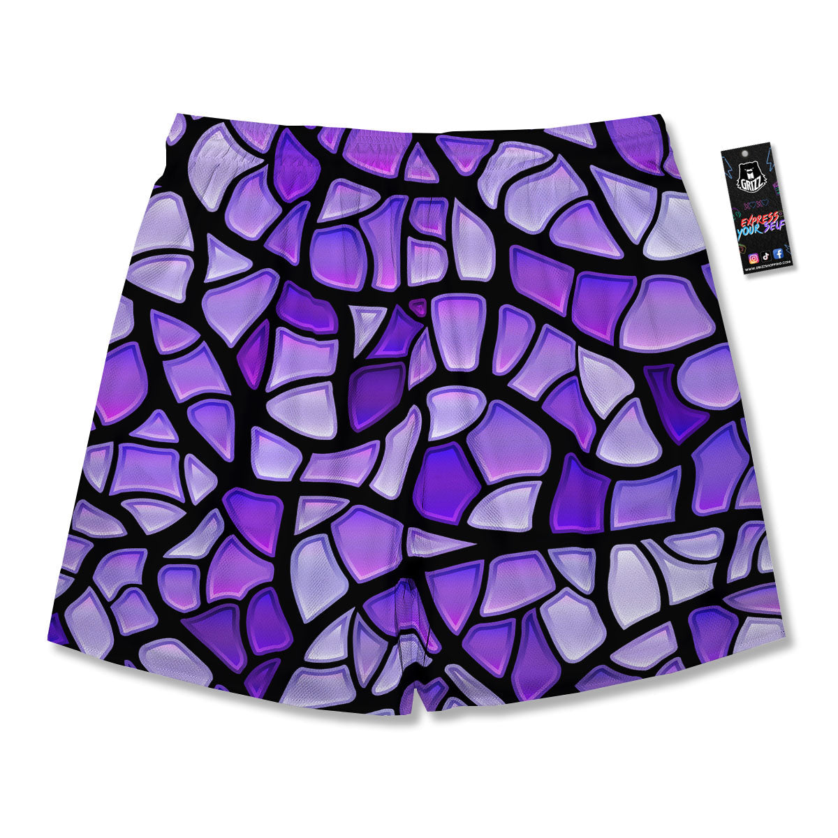 Stained Glass Mosaic Purple Print Men's Running Shorts-grizzshop