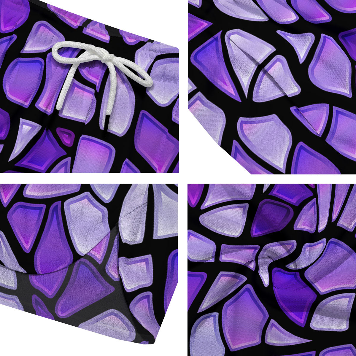 Stained Glass Mosaic Purple Print Men's Running Shorts-grizzshop
